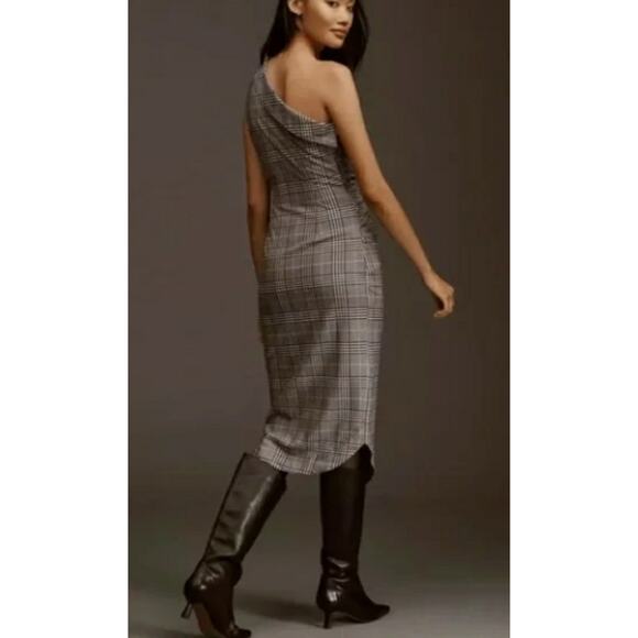 Maeve Anthropologie Plaid Dress 6P One Shoulder Prep School Girl Midi Preppy NWT - Picture 2 of 16